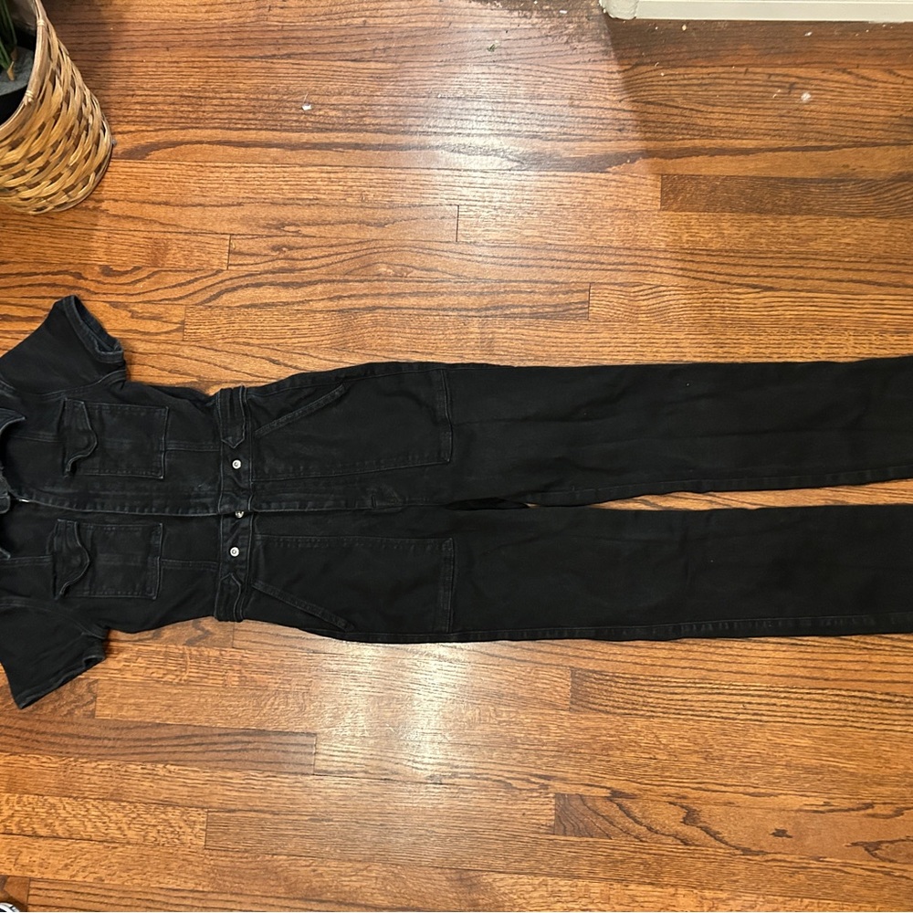 Good American Black Denim Jumpsuit